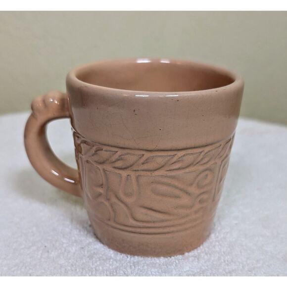 Single Vtg Frankoma Terra Cotta Pink Glazed Aztec Mayan Designed Coffee Mug/Cup - Picture 4 of 9